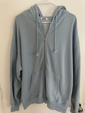 Garage Pale Blue Zip Hoodie with Drawstrings